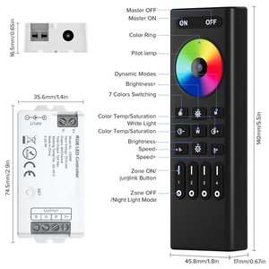 2.4G RF Wireless Remote Control RGB LED Strip <strong>Controller</strong> Support <strong>4</strong> Zone Remote Wall Mounted Remote - Product Image 2