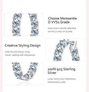 Damla küme buz dışarı Vvs lüks 925 ayar gümüş kadın d renk sınıf 3mm 2.6ct yuvarlak kesim moissanit Hoop küpe - Product Image 5