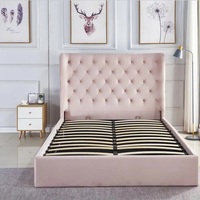 Vente en gros de meubles de chambre Cadre de lit double king size en velours doux avec diamants français pour chambre à coucher