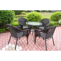 Meubles de patio d'usine de Guangzhou, ensemble de 5 pièces pour la terrasse, fauteuil et table en osier de couleur naturelle, rotin synthétique pour patio
