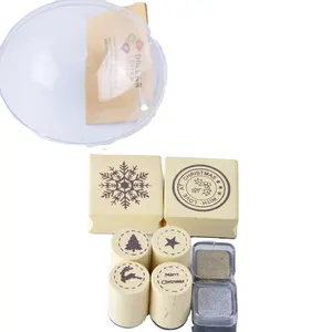 8pk оптовая продажа, Рождественский дизайн, индивидуальный логотип, деревянный штамп в пластиковом шаре для изготовления открыток, подарок