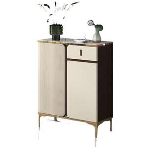 Aparador moderno minimalista con molduras doradas y puertas blancas para almacenamiento en la cocina - Product Image 5