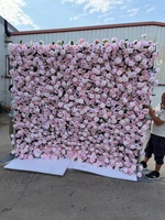Dinding Bunga Mawar Buatan Gradasi Dusty Pink, Dekorasi Latar Belakang Foto Pernikahan