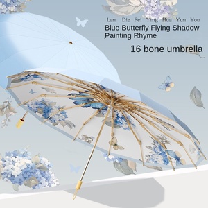 Parapluie solaire rétro grand format pour adulte, pliable en trois sections, avec colle de couleur os, double usage, haute valeur, protection solaire UV - Product Image 2