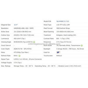 หน้าจอ NL6448BC33-71D ขนาด 10.4 นิ้ว ความละเอียด 640*480 จอแสดงผล LCD NL6448BC33-71D แผงจอ LCD มีสินค้าในสต็อก - Product Image 4