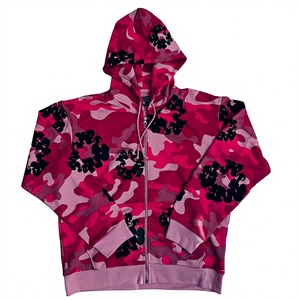 เสื้อฮู้ดซิปผู้ชายลายพราง ทรงปกติ ผ้าถักโพลีเอสเตอร์ สไตล์ลำลองสำหรับฤดูใบไม้ร่วง สีฟ้า ชมพู เขียว - Product Image 4