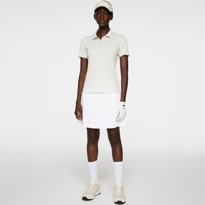 Haut en maille côtelée personnalisé pour femme à col polo, manches courtes et ourlet festonné, imprimé, pour ensemble de golf - Product Image 6