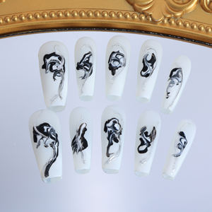 Faux Ongles de Luxe Faits Main en Acrylique à Coller, Forme Cercueil, Couverture Complète 3D, Design French Manucure, Haute Qualité, Vente en Gros - Product Image 5