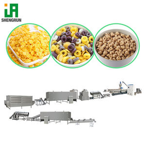 เครื่องทำซีเรียลอาหารเช้าอัตโนมัติ SHENGRUN สำหรับคอร์นเฟลกส์ แป้ง และผลิตภัณฑ์อื่นๆ พร้อมเครื่องอัดรีดแบบสกรูคู่ และเครื่องฆ่าเชื้อในอาหาร กำลังการผลิต 100-500 กก./ชม. - Product Image 1