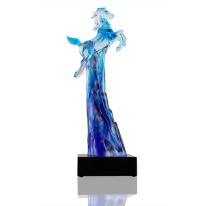 Fengming New Home Decoration Crafts Blue Handmade Cross Trophy Plaque Square Special Design Glass Casting Folk Art Chinese New