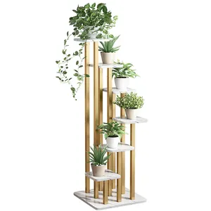 Moderne Huisdecoratie 6 Tiers Kleine Indoor Smalle Metalen Gouden Bloemstandaard Plantenstandaard