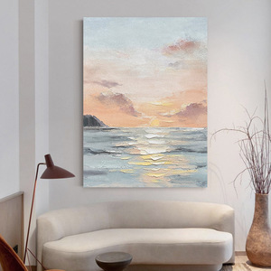 Pintura al Óleo Pintada a Mano, Paisaje Marino al Amanecer, Impresionismo, 100% Hecho a Mano, Arte Moderno Minimalista para la Pared del Sofá del Salón - Product Image 2