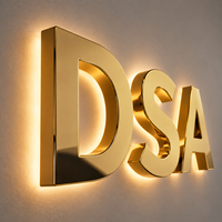 Lettres en relief 3D en aluminium avec finition miroir dorée rétroéclairée, signalétique personnalisée pour les entreprises, les devantures de magasins, les logos muraux