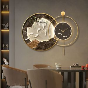 Cuadro de Arte de pared de Metal de pescado de gama alta de lujo nórdico pintura de porcelana de cristal Reloj de pared <span class=keywords><strong>lienzo</strong></span> para decoración de restaurante - Product Image 5