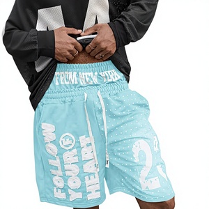 Men s Light Blue Printed Bermuda Shorts With Drawstring Waist And Pockets Breathable Casual Street Style From New York - Product Image 1