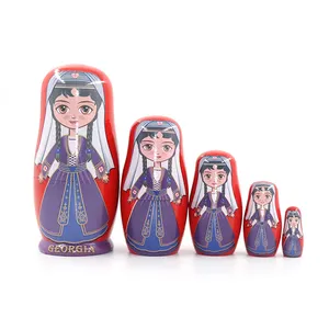Wooden Anime Girl Children's toys Birthday Gift 5 Layers Russia Matryoshka Nesting Dolls