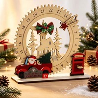 Calendrier de l'Avent de Noël en bois, ornement de compte à rebours, engrenage rotatif, panneau « Jours jusqu'à Noël », camion de Père Noël, décoration de table de Noël