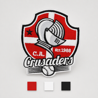 Écusson brodé personnalisé pour équipe sportive, logo de baseball en forme de casque de chevalier, écusson thermocollant brodé pour veste et uniforme