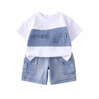 Tenue de sport d'été pour garçons de 0 à 6 ans, vêtements d'été élégants et tendance pour bébés, ensemble deux pièces à manches courtes en patchwork denim