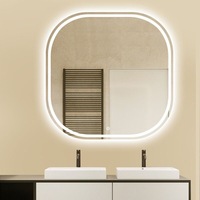Miroir de salle de bain intelligent à LED avec cadre carré arrondi, éclairage à mémoire de forme, gradation progressive et fonction anti-buée rapide