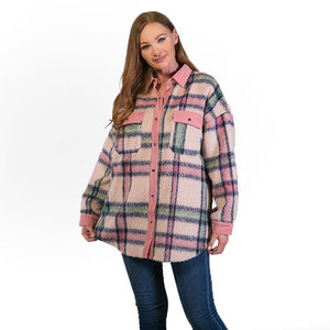 Veste d'automne en flanelle pour femmes, manteau rose à carreaux, à boutons, collection 2022 - Product Image 6