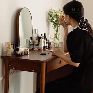 <b>Solid</b> <b>Wood</b> Vanity Table Nordic Retro Style With Storage Bedroom Makeup <b>Desk</b> Integrated Cabinet For Small Apartment - Product Image 2