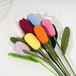 Handmade Chất Lượng Cao Duy Nhất Dệt Đan Crochet Nhân Tạo Tulip Hoa Nhỏ Bó Hoa Tulip Cho Trang Trí Nội Thất - Product Image 3