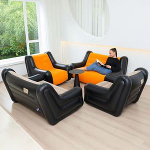 Modern PVC <b>Inflatable</b> <b>Sofa</b> Set with Lazy Flocking Design Recliner Built-in Pump for Living Room Lounge - Product Image 4
