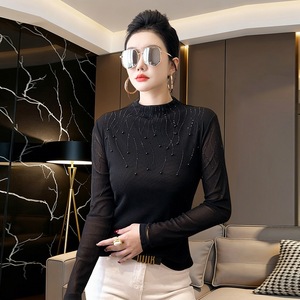 Solid Color Mesh Long-Sleeved T-Shirt 2026 Summer All-Match Small Shirt Simple Casual Wear Western Style Hot Drilling Top - Product Image 6