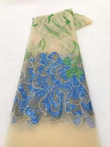 Tissu en gros : Tissu africain en maille brodée de perles et de sequins pour robes, tenues et vêtements pour enfants, dentelle de 5 yards - Product Image 6
