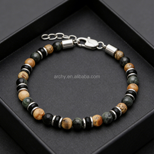 Pulsera de Cuentas de Ágata Negra Facetada de 6 mm para Hombre, Piedra Natural, Cadena de Acero Inoxidable Ajustable, Joyería de Sanación Energética, Regalo - Product Image 1