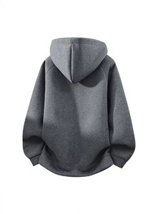 เสื้อฮู้ดผู้ชายสีดำทรงโอเวอร์ไซส์ สวมใส่สบายๆ สำหรับฤดูใบไม้ร่วง แขนเสื้อปกติ สีพื้น ผ้าถักเนื้อเฟรนช์เทอร์รี่ - Product Image 5