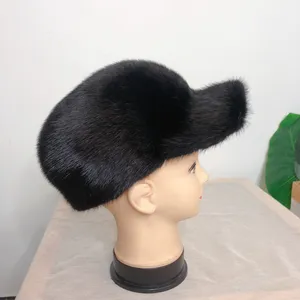 Custom logo classic Male Furry Winter Men's Hats Warm Ear Flaps Luxury warm Full fur real mink fur hats for men