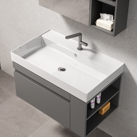 Meuble-lavabo mural simple avec miroir intégré et étagères de rangement, optimisation de l'espace - Meilleures ventes