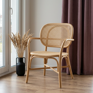 Chaise de salle à manger en bambou, style fermier rustique classique et charmant, pour intérieur/extérieur, chambre, cour, patio, faite à la main, naturelle, pour parcs - Product Image 1