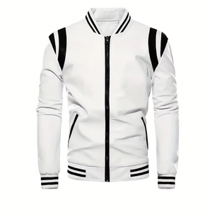 Dropshipping Chaqueta de cuero de imitación para hombre de inspiración vintage-Diseño clásico, cremallera con cuello alto, mangas largas y rayas - Product Image 1