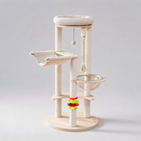 Arbre à chat en bois multicouche de luxe classique 124 cm, tour à chat moderne avec hamac capsule spatiale, jouet rotatif et griffoir en sisal pliable