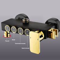 Système de douche thermostatique en céramique et laiton carré, jet de massage, noir or, mitigeur de baignoire, robinet à double poignée, ensemble de douche de salle de bain