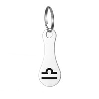Porte-clés personnalisable gravable avec signe du zodiaque, en acier inoxydable étanche, avec jeton de chariot