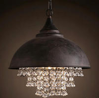 Lampe suspendue en métal noir vintage industrielle, directement de l'usine, avec des perles de cristal, LED à intensité variable, pour la décoration de bar ou de café
