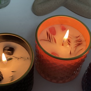 Bougies en verre en relief décorer la chambre à coucher méditation bougies d'aromathérapie en cristal minéral naturel avec fleurs séchées avec couvercle - Product Image 4