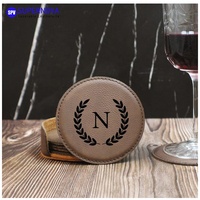 Ensembles de sous-verres classiques en cuir PU gravables au laser UV avec logo personnalisé, kit de support écologique pour mariage