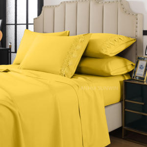 Wholesale Custom Logo King Size 6 Piece <strong>Crochet</strong> Lace Sheet <strong>Set</strong> Yellow Color 14 Inch Extra Deep Pocket <strong>Set</strong> for Hotel Luxury Soft - Product Image 2