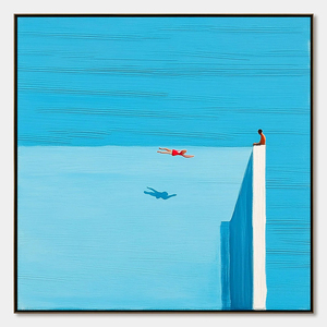 Impression d'art minimaliste sur toile avec cadre en bois, scène de piscine bleue d'été, décoration murale intérieure, peintures de natures mortes modernes - Product Image 6