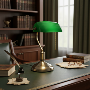 Green Leather/Green <b>Table</b> Top Bank Desk Lamp 1xE27 L.27xAn.19 XAl.39 cm - Product Image 3