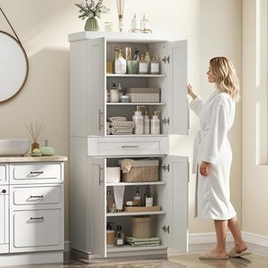 Armoire de rangement de cuisine moderne SENYU blanche avec 4 portes et 1 tiroir, unité de garde-manger multifonctionnelle - Product Image 5