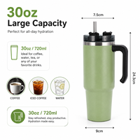 Gobelet de voiture 30 oz, en acier inoxydable 304 avec poignée et couvercle à paille, compatible avec les porte-gobelets de voiture, prêt à être expédié, logo personnalisé pour la vente en gros