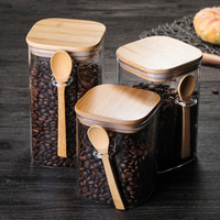 Bocal en verre hermétique pour aliments, récipient de stockage de café en grains pour la cuisine, pot à aliments avec cuillère en bois