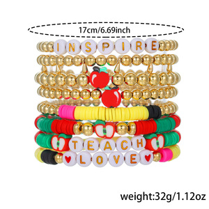 Ensemble de bracelets multicouches en pâte polymère, perles en forme de pomme, bijoux empilables, cadeau pour enseignant, unisexe - Product Image 4