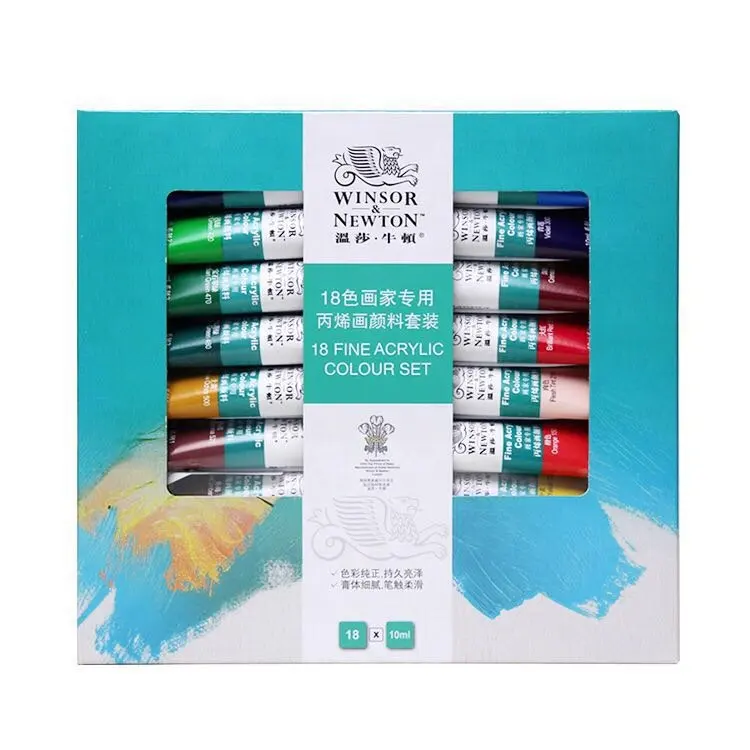 Winsor & Newton-Juego de pintura acrílica profesional, tubo de aluminio para artista, para escuela y estudio de arte, 12/18/24 colores, 10ml